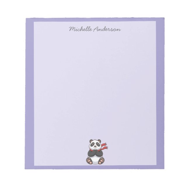 Trendy Cute Panda Bear Personalized Purple         Notepad (Front)