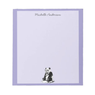 Trendy Cute Panda Bear Personalized Purple         Notepad
