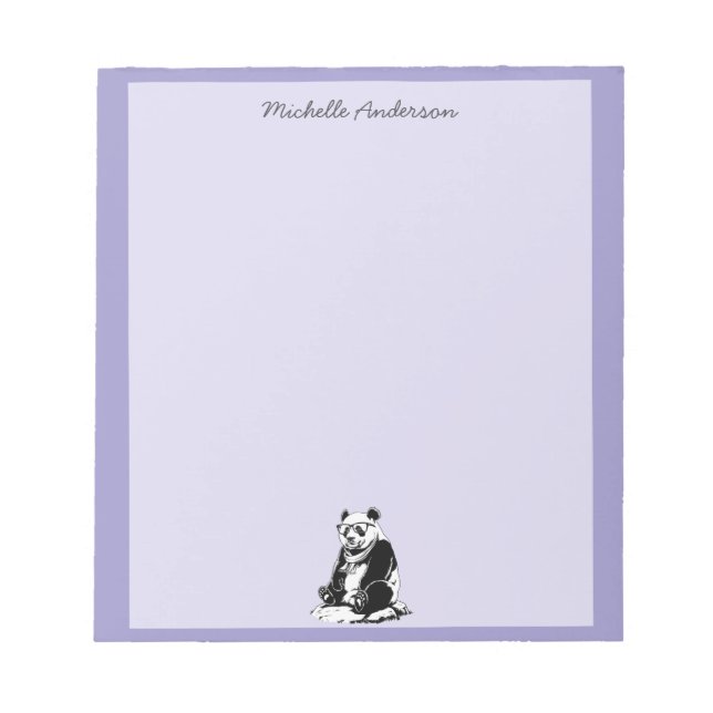 Trendy Cute Panda Bear Personalized Purple         Notepad (Front)