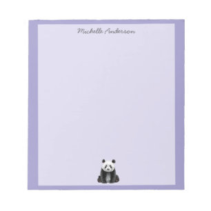 Trendy Cute Panda Bear Personalized Purple         Notepad
