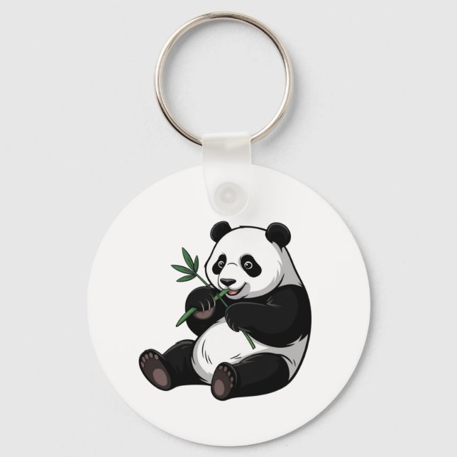 Trendy Cute Panda Bear With Greenery Bamboo Keychain (Front)