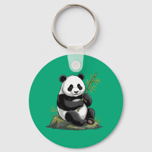 Trendy Cute Panda Bear With Greenery Bamboo Keychain