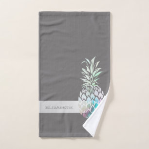 Trendy Cute Pineapple,Stripe -Personalized Bath Towel Set