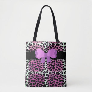 Trendy Cute Pink Black White Leopard Personalized Tote Bag