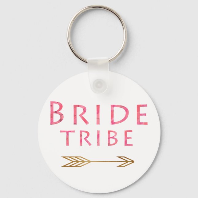 trendy cute pink bride tribe gold arrow design keychain (Front)
