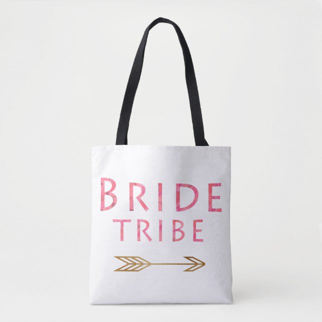 trendy cute pink bride tribe gold arrow design tote bag (Front)