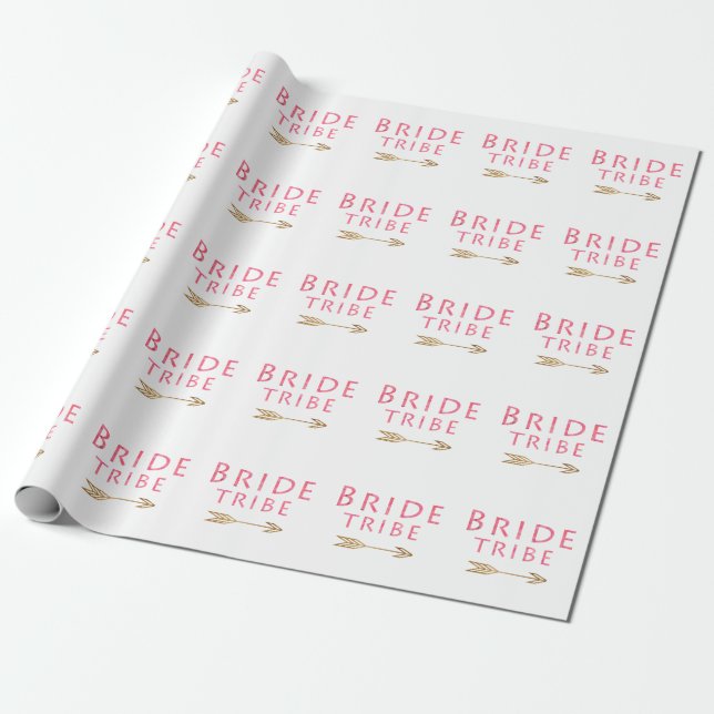 trendy cute pink bride tribe gold arrow design wrapping paper (Unrolled)