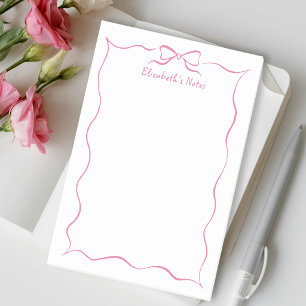Trendy Cute Pink Coquette Ribbon Wavy Border Post-it Notes