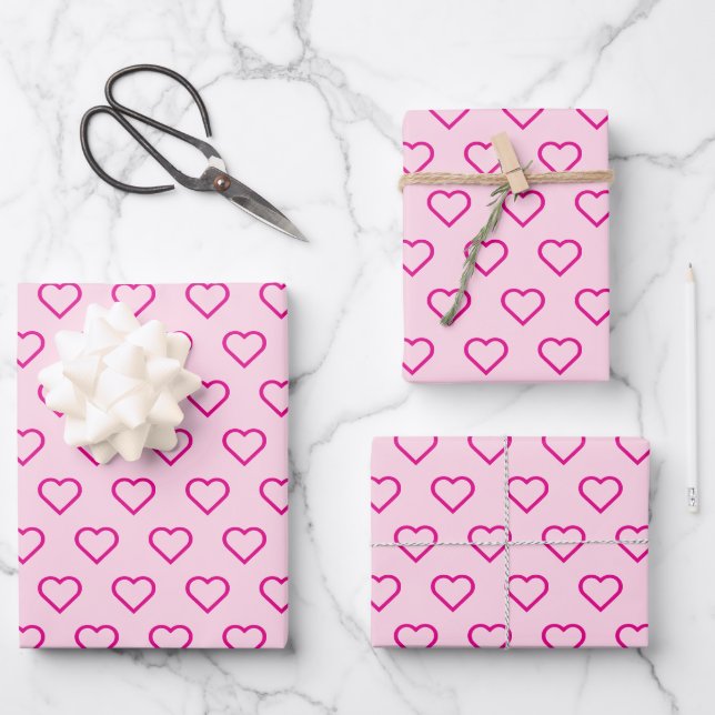 Trendy Cute Pink Heart Pattern Simple Wrapping Paper Sheet (Front)