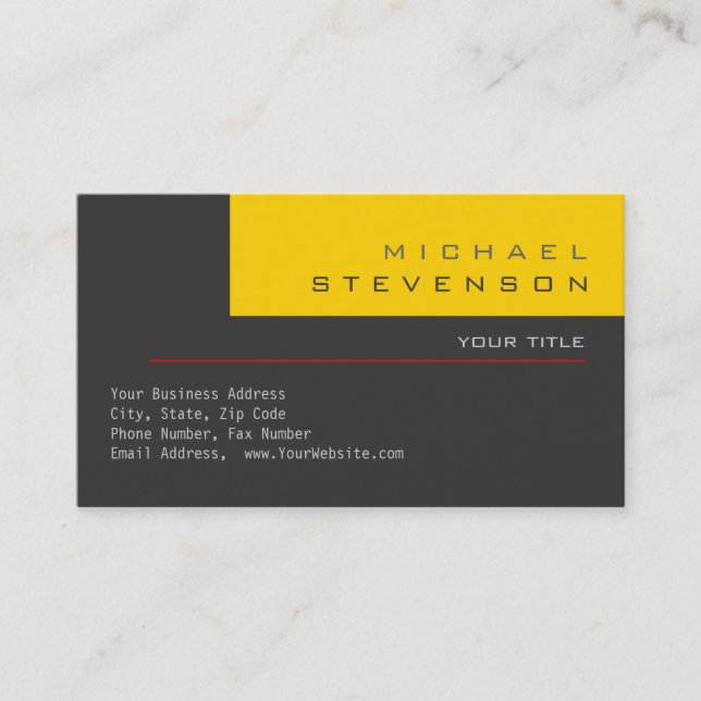 Trendy Cute Plain Grey Yellow Business Card (Front)