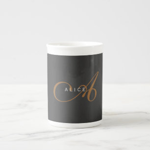 Trendy Cute Plain Monogram Initial Name Bone China Mug