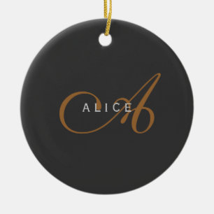 Trendy Cute Plain Monogram Initial Name Ceramic Ornament