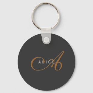 Trendy Cute Plain Monogram Initial Name Keychain
