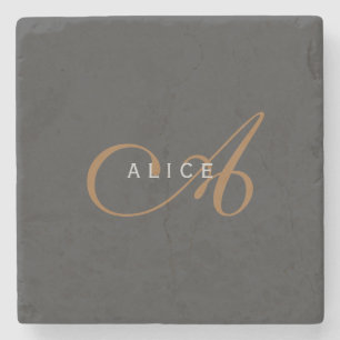 Trendy Cute Plain Monogram Initial Name Stone Coaster