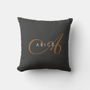 Trendy Cute Plain Monogram Initial Name Throw Pillow