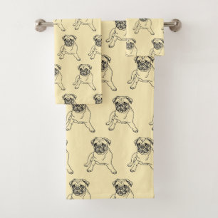 Trendy Cute Pug Dog Towel Set