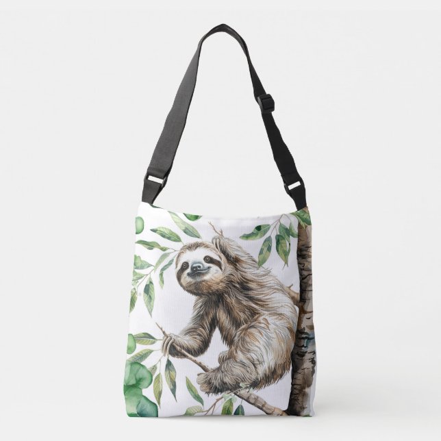 Trendy Cute Sloth In A Tree Crossbody Bag (Front)