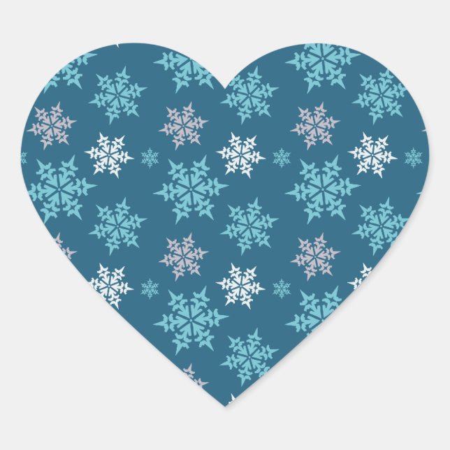 Trendy Cute Snowflake Pattern in Blue Heart Sticker (Front)