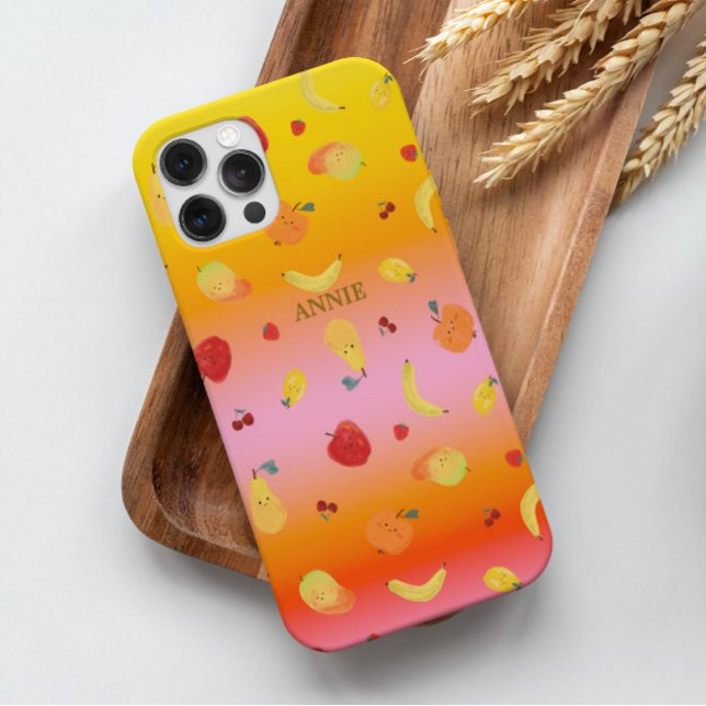 Trendy Cute Tie Dye Yellow Orange Fruits Pattern Case-Mate iPhone Case (The trendy and eye-catchy yellow-orange tie-dye with cute multi-fruit pattern on custom phone case)