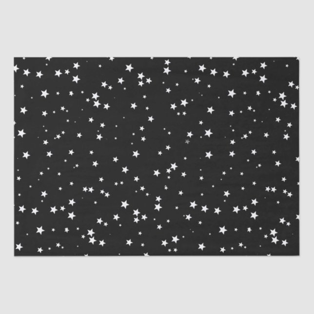 Trendy Cute Tiny White Stars on Black Sky  Tissue Paper (Front)