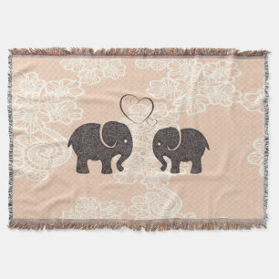 Trendy cute vintage elegant lace elephants in love throw blanket
