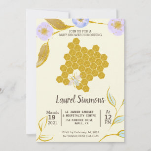 Trendy & Cute Watercolor Gold Bee Hive Baby Shower Invitation
