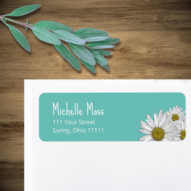 Trendy Daisies Boho Teal Green Return Address (Creator Uploaded)