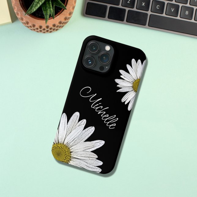 Trendy Daisies Personalized Black White Case-Mate iPhone Case (Creator Uploaded)