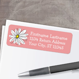 Trendy Daisy coral and yellow Return Address