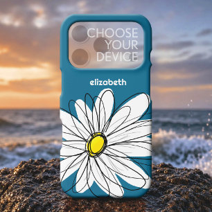 Trendy Daisy Floral Illustration blue and yellow