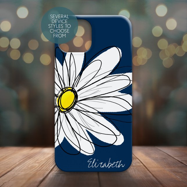 Trendy Daisy Floral Illustration Custom name Case-Mate iPhone Case (Personalized Phone Case - Whimsical Daisy with Custom Name)