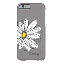 Trendy Daisy Floral Illustration - gray and yellow