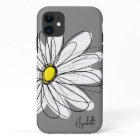 Trendy Daisy Floral Illustration - grey and yellow