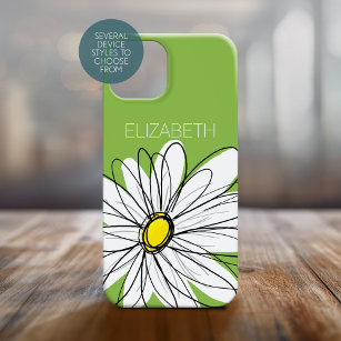 Trendy Daisy Floral Illustration - lime and yellow iPhone 15 Pro Max Case