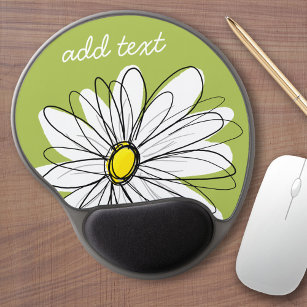 Trendy Daisy Floral Illustration - lime and yellow Gel Mouse Pad