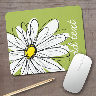 Trendy Daisy Floral Illustration - lime and yellow Mouse Pad