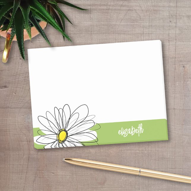 Trendy Daisy Floral Illustration - lime and yellow Post-it Notes (Personalized post-it notes with a monogram and whimsical daisy drawing - low quantity available)