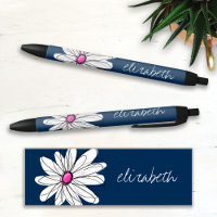 Trendy Daisy Floral Illustration - navy and pink