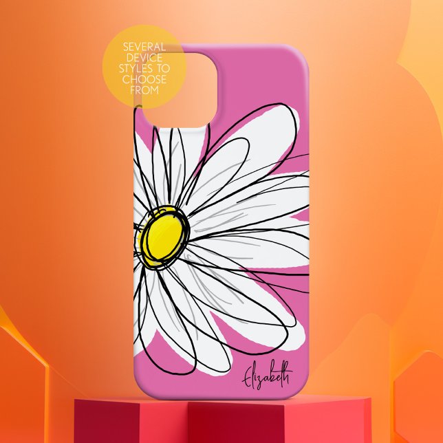 Trendy Daisy Floral Illustration - pink yellow Case-Mate iPhone Case (Personalized Case-Mate Phone Case - Choose Your Device and Add Text or Completely Customize)