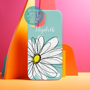Trendy Daisy Floral Illustration - teal yellow iPhone XS Case