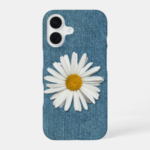 Trendy Daisy Flower Blossom Dark Blue Denim Jeans iPhone 16 Case