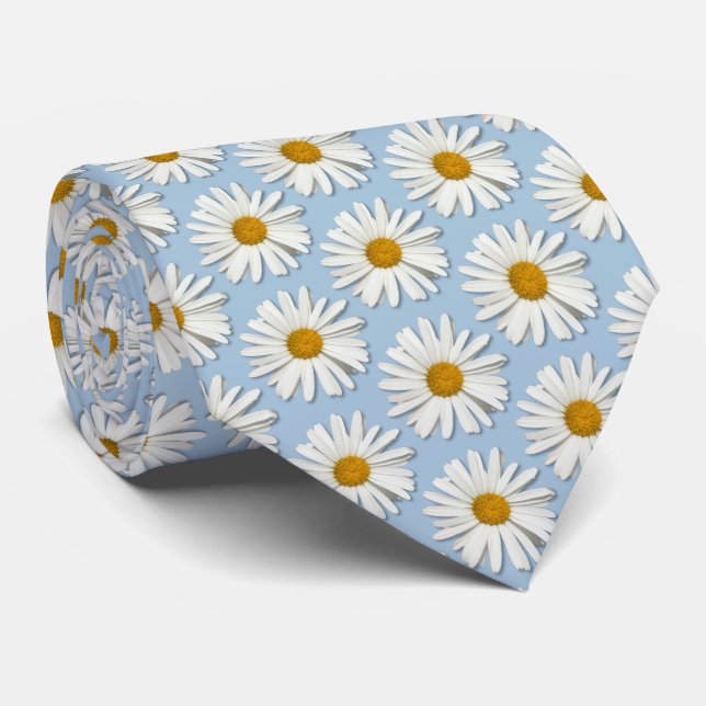 Trendy Daisy Flower Blossoms - Fashion - Blue Tie (Rolled)