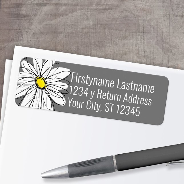 Trendy Daisy gris et jaune Adresse de retour (Custom Return Address Labels - Low Minimum)