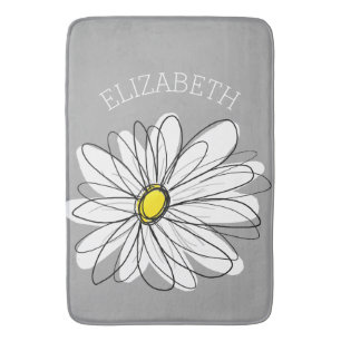 Trendy Daisy with grey and yellow Bath Mat