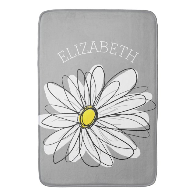 Trendy Daisy with grey and yellow Bath Mat (Front Vertical)