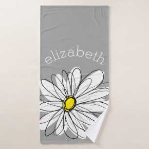 Trendy Daisy with grey and yellow Bath Towel