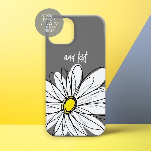 Trendy Daisy with grey and yellow Case-Mate iPhone Case (Whimsical Daisy Personalized Phone Case)