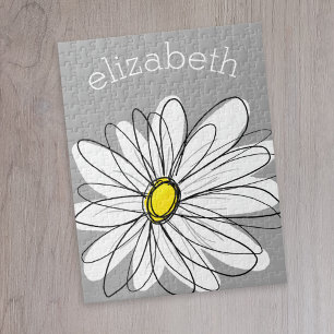 Trendy Daisy with grey and yellow Jigsaw Puzzle