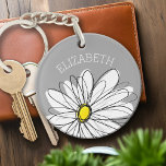 Trendy Daisy with grey and yellow Keychain<br><div class="desc">A zen and whimsical,  hipster piece of art. You can add a name,  monogram or other custom text. If you need to move the art around,  click on the customize button to make changes.</div>