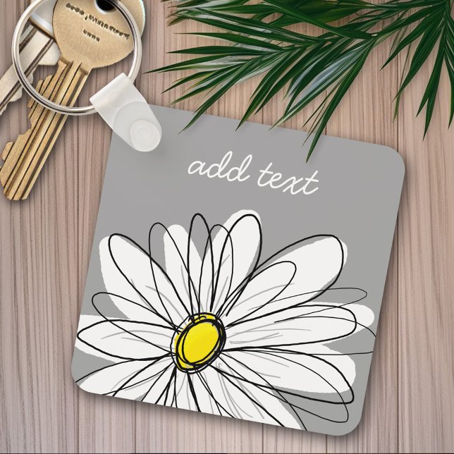 Trendy Daisy with grey and yellow Keychain (Personalized keychain - whimsical daisy)